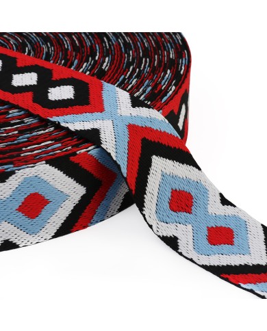 CINTA JACQUARD 50mm ROMBO ROJO CELESTE BLANCO x METRO