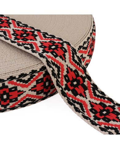 CINTA JACQUARD 50mm PERSA ROJO NEGRO x METRO