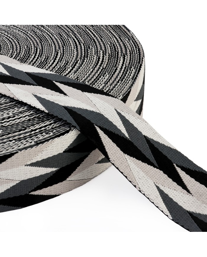 CINTA JACQUARD 50mm 3D BLANCO NEGRO GRIS x METRO