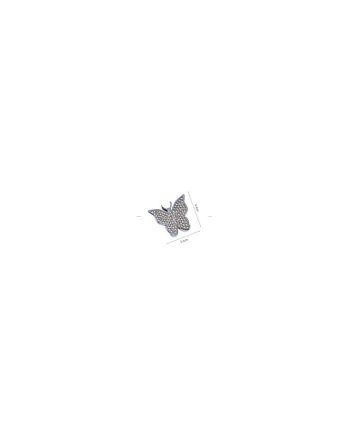 APLIQUE PLASTICO PASACORDON MARIPOSA PLATEADA STRASS