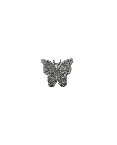 APLIQUE PLASTICO PASACORDON MARIPOSA PLATEADA STRASS