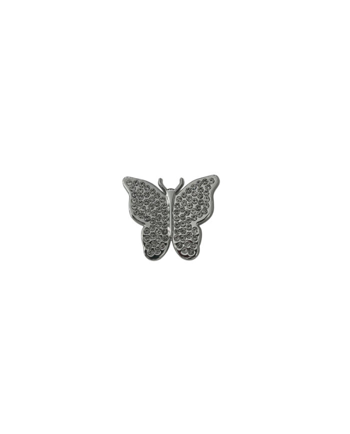 APLIQUE PLASTICO PASACORDON MARIPOSA PLATEADA STRASS