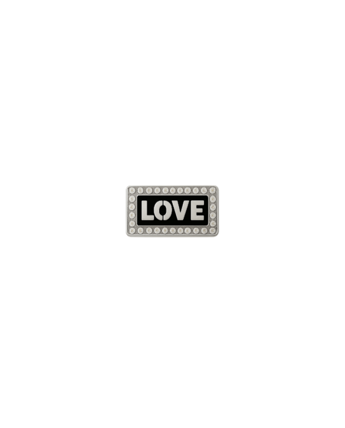 APLIQUE PLASTICO PASACORDON REC LOVE PLATEADO/NEGRO