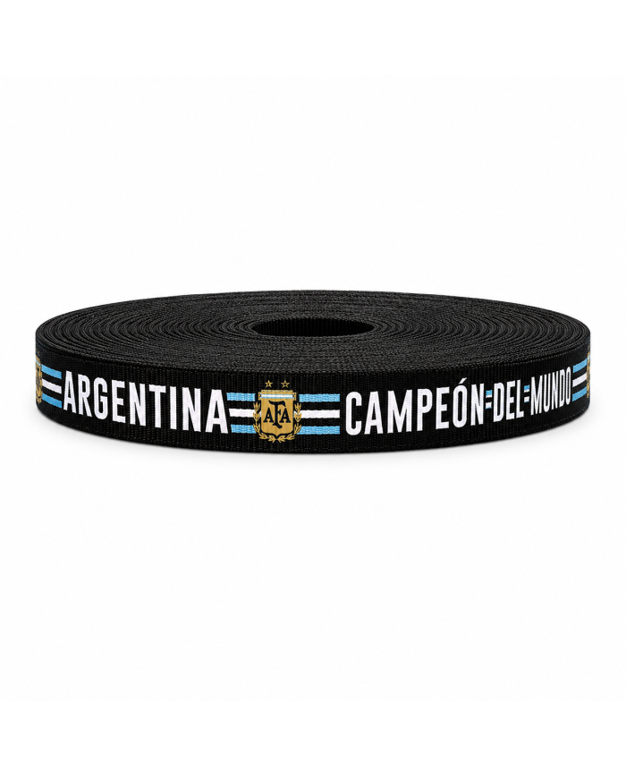 CINTA GROSS SUBLIMADA POL 20mm x 50mtS ARGENTINA CAMPEON DE MUNDO / NEGRA