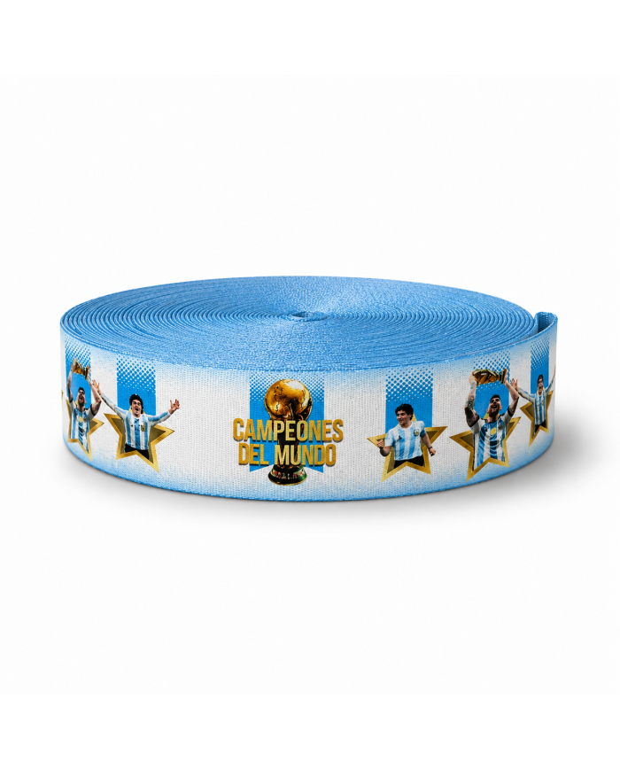 CINTA SUBLIMADA POL 30mm x 10mts CAMPEONES DEL MUNDO MARIO/DIEGO/LIO  FT