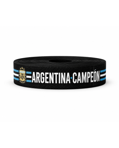 CINTA SUBLIMADA POL 30mm x 10mts ARGENTINA CAMPEON DEL MUNDO / NEGRA