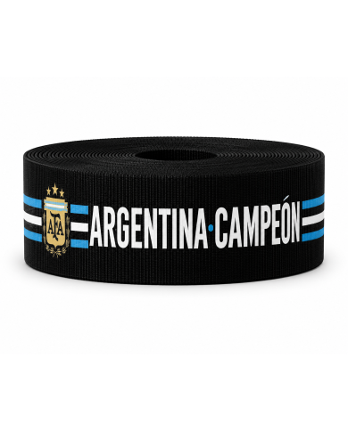CINTA SUBLIMADA POL ARGENTINA CAMPEON DEL MUNDO / NEGRA 40mm x 10mts