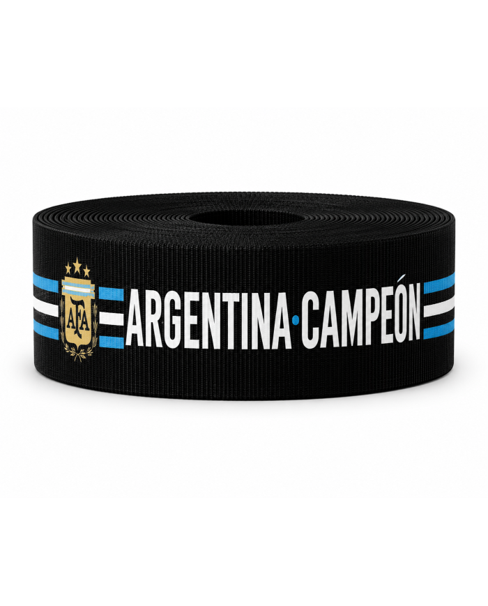 CINTA SUBLIMADA POL ARGENTINA CAMPEON DEL MUNDO / NEGRA 40mm x 10mts